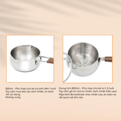 Quánh Inox 3 lớp đúc liền khối miệng rót Kalpen Baby Rinmer size 14cm, bảo hành 5 năm