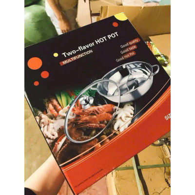 Nồi Lẩu Inox 2 Ngăn 30cm Nấu Được Bếp Từ và Bếp Gas, Có Nắp Kính Chất Lượng Cao - HÀNG CHÍNH HÃNG MINIIN