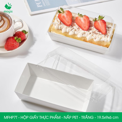 MFHP7T - 19.5x9x6 cm - 50 hộp giấy nắp PET kraft trắng đựng thực phẩm, thức ăn mang đi