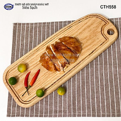 Thớt cỡ dài gỗ Sồi Mỹ (OAK) có rãnh bao quanh tiện dụng (CTH558) hàng Xuất Khẩu Châu Âu - khay bánh mì/trái cây/ bít tết/ pizza/ phụ kiện chụp ảnh, bày món ăn trong nhà hàng - Sang trọng trên bàn ăn - HAHANCO