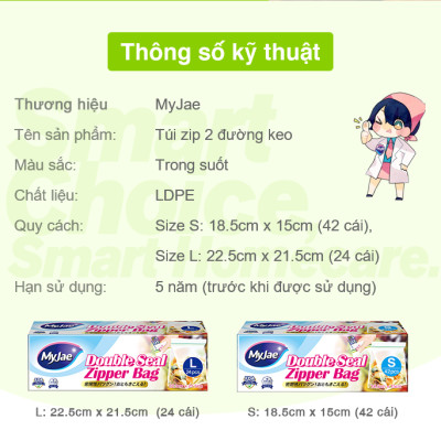 (Chọn Size) Túi Zip PE Trong Suốt 2 Đường Kéo MyJae, Túi Bọc Đồ Ăn, Rau Củ Bảo Quản Trong Tủ Lạnh