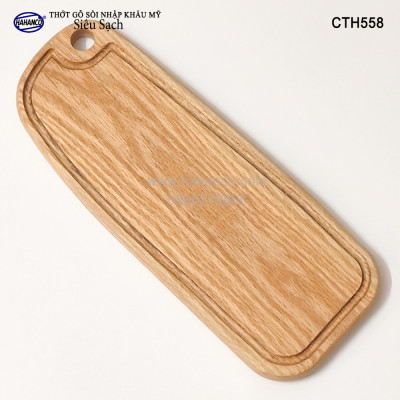 Thớt cỡ dài gỗ Sồi Mỹ (OAK) có rãnh bao quanh tiện dụng (CTH558) hàng Xuất Khẩu Châu Âu - khay bánh mì/trái cây/ bít tết/ pizza/ phụ kiện chụp ảnh, bày món ăn trong nhà hàng - Sang trọng trên bàn ăn - HAHANCO