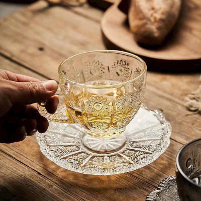 Set Tách Trà Thủy Tinh 210ml Sang Trọng Kèm Đĩa - Tách Trà Uống Trà, Cà Phê  Hoa Mặt Trời Sang Trọng Tiện Lợi Đẳng Cấp - HÀNG CHÍNH HÃNG MINIIN