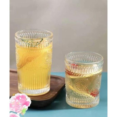 Bộ 6 Ly, Cốc thủy tinh hoạ tiết nổi (Không có viền vàng) - Ly thủy tinh chịu nhiệt