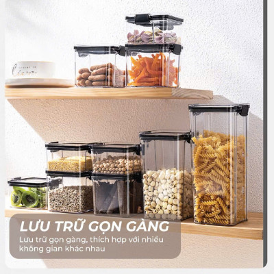 Set 5 Hộp Nhựa Đựng Ngũ Cốc H55, Bánh Kẹo, Thực Phẩm Khô - Hộp Đựng Trong Suốt Nắp Kín Chống Ẩm Cao Cấp - HÀNG CHÍNH HÃNG MINIIN