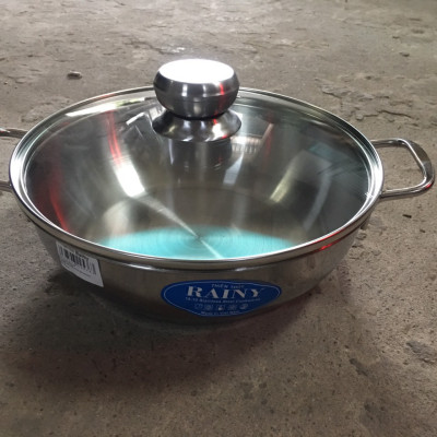 Chảo Lẩu Inox 3 Đáy Rainy  Dùng Được Cho Bếp Từ Nắp Kiếng- Hàng Chính Hãng -(XTT-CHAO 26-3DK)