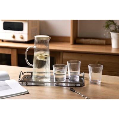 BỘ BÌNH UỐNG NƯỚC KÈM 6 CỐC THỦY TINH CHỊU NHIỆT CAO CẤP KÈM KHAY VÂN TĂM