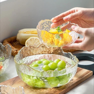 BỘ 3 BÁT THỦY TINH ĂN SALAD HOA QUẢ 3 SIZE 3 size 13cm, 17cm, 20cm