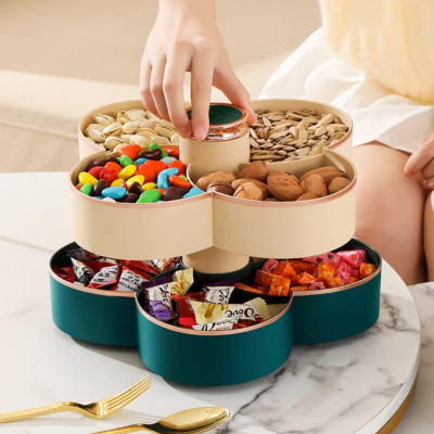 Khay mứt tết Hoa Đào Tết 2 Tầng - Khay đựng đồ ngày tết: Bánh kẹo, trái cây, đồ sấy...