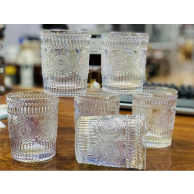 Bộ 6 Ly, Cốc thủy tinh hoạ tiết nổi (Không có viền vàng) - Ly thủy tinh chịu nhiệt