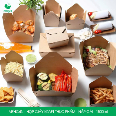 MFHG4N - 1500ml - 100 hộp giấy kraft đựng thực phẩm, hộp giấy nắp gài đựng thức ăn mang đi