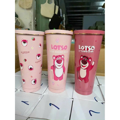 Ly Giữ Nhiệt Lotso Inox 304 Cao Cấp 750ml Kèm Ống Hút, Ly Giữ Nhiệt Gấu Dâu Hoạt Hình Dễ Thương Giữ Nhiệt 8-12h - Tặng Kèm Túi Đựng - HÀng Chính Hãng MINIIN