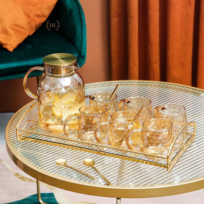 Bình Ly thuỷ tinh phong cách NORDIC Kim Cương Vàng | BỘ BÌNH CỐC BOROSILICATE SIÊU NHẸ - CHỊU NHIỆT - CƯỜNG LỰC 2022