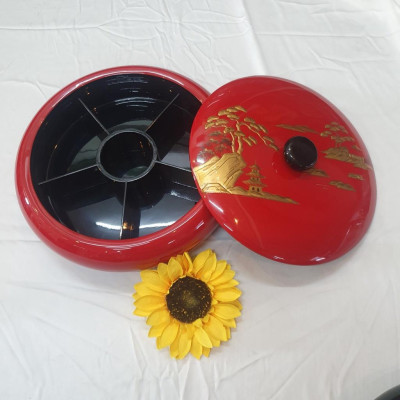 Hộp đựng bánh mứt 6 ngăn sơn mài Thanh Bình Lê hàng xuất khẩu đẹp, sang trọng