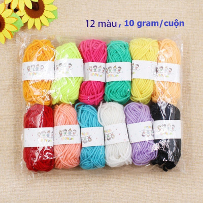 Set 12 cuộn len mix màu để làm đồ handmade, trang trí, làm đồ chơi mầm non