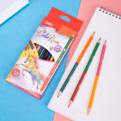  Bút chì màu 2 đầu Deli - Hộp giấy 24 màu - 1 Hộp - EC00520