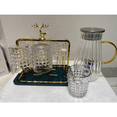 Bộ 6 cốc thủy tinh kim cương viền vàng, cốc cao cấp, dung tích 300ml