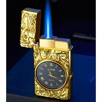 Vỏ Hột Quẹt Bật Lửa Gas HF602 Hình Quan Công Kiêm Đồng Hồ La Mã Cực Đẹp - Nhiều Màu