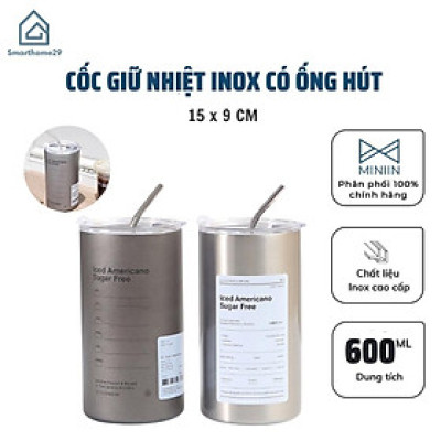 Cốc Giữ Nhiệt, Cốc Uống Nước Inox 304 Có Ống Hút Ly Uống Coffee 600ML Giữ Nhiệt 6-8 Tiếng - Hàng Loại 1 - Chính Hãng MINIIN