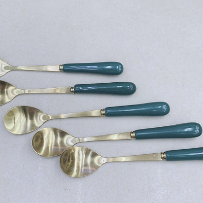 COMBO 10 THÌA CÁN SỨ CAMELIA THÂN MẠ VÀNG  PHA TRÀ CÀ PHÊ - ANTH422