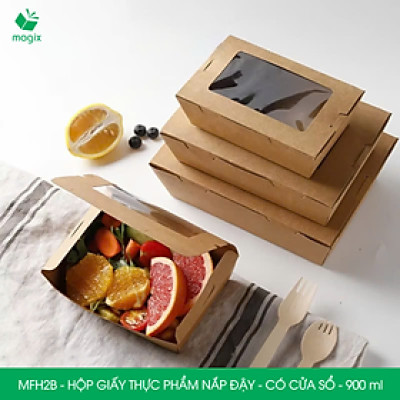 MFH2B - 900ml - 50 hộp giấy kraft đựng thực phẩm, hộp giấy đựng thức ăn có cửa sổ, hộp đựng cơm