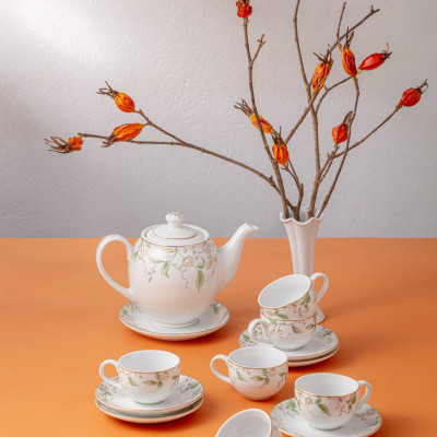 Bộ ấm chén phình thon hoa 014 hoa Ngọc Diệp