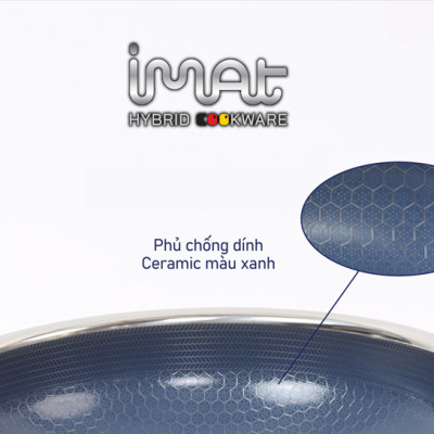 [Hàng chính hãng] Chảo chiên/ rán iMAT Hybrid Blackcube chống dính Ceramic lòng xanh mới size 28cm