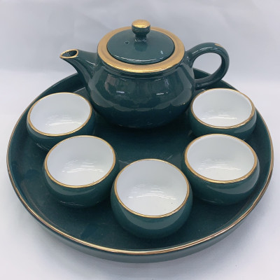 BỘ ẤM CHÉN PHA TRÀ TRUYỀN THỐNG KÈM KHAY SỨ TRÒN MEN BÓNG - ANTH685