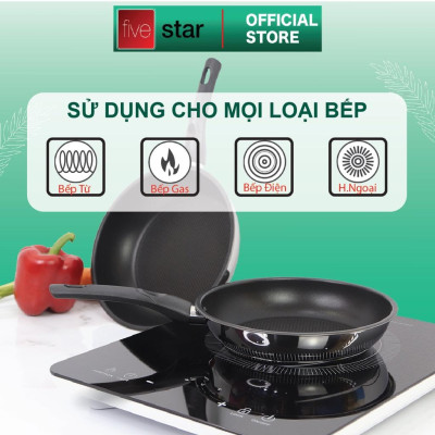 Bộ nồi chảo 3 đáy inox 403 Fivestar 5 món nắp kính tặng 5 muỗng ăn( N16cm x N18cm xN20cm x N24cm x chảo 24cm)
