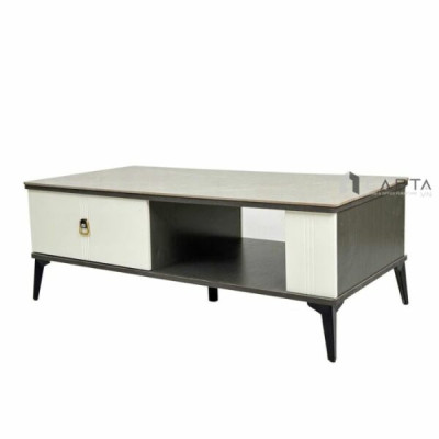 Bàn trà phòng khách mặt chữ nhật TS1006-12E Nội thất Capta Bàn phòng khách mặt đá ceramic xám vân mây nhám khung bàn MDF chân bàn sắt sơn tĩnh điện màu đen hcm