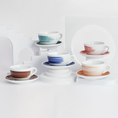 Bộ đĩa và ly sứ cà phê Ancap Latte 350ml vẽ tay lên thân