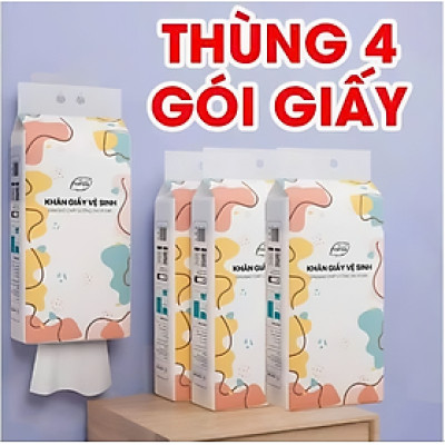 Khăn giấy treo tường 1280 tờ/4 lớp Topgia dạng rút tiện lợi cao cấp, tiết kiệm, an toàn kèm móc treo (Thùng 4 gói) 157x175cm