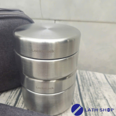 Bộ Hộp Cơm Giữ Nhiệt Lock&Lock Dung Tích  1.150ml (450ml*1, 420ml*1, 280ml*1  Kèm Đũa Và Túi Xách) Giữ Nhiệt Tới 6h - Màu Xám