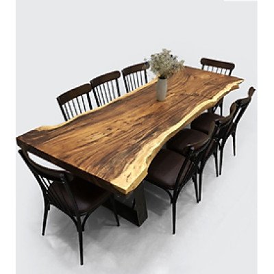 Bộ bàn 8 ghế gỗ me Tây nguyên khối CTMTBD4 Tundo 2m39 x 60/80 x 77cm gỗ dày 7cm