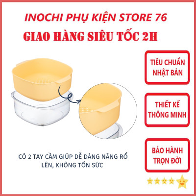 Bộ Thau Rỗ Vuông YOKO 23-27cm Sản Xuất Theo Tiêu Chuẩn Nhật Bản Công nghệ ion Ag+ giúp kháng khuẩn khử mùi - Chính hãng INOCHI ( Tặng kèm khăn lau PaKaSa)
