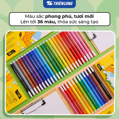 Bút lông 12/24 màu rửa siêu sạch - Ultra Washable Fiber Pen Thiên Long Colokit