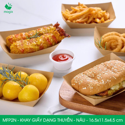 MFP2N - 16.5x11.5x4.5 cm - 50 khay giấy dáng thuyền đựng thức ăn, khay giấy đựng món tráng miệng