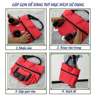 Xe kéo đi siêu thị, xe đi chợ gấp gọn dạng túi có bánh xe kéo tiện lợi - màu sắc giao ngẫu nhiên
