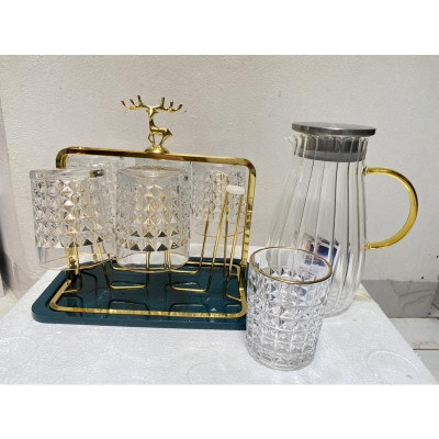 Bộ 6 cốc thủy tinh kim cương viền vàng, cốc cao cấp, dung tích 300ml