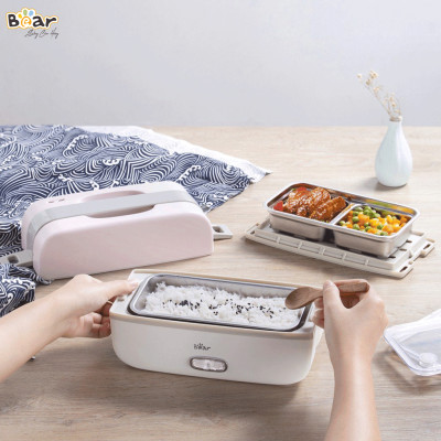 Hộp cơm điện cầm tay Bear DFH-B10J2, màu hồng xinh xắn, 2 khay đựng thức ăn, hâm nóng nhanh chóng - HÀNG CHÍNH HÃNG