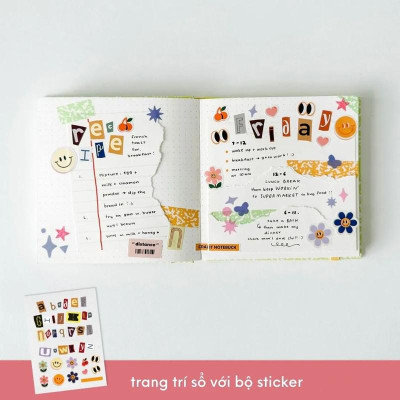 Sổ Dot Khổ Vuông 140 Trang 130gsm + Kèm Sticker Composition Collection - Crabit Notebuck 1594 - Vàng Chanh Lime