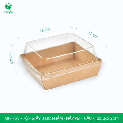 MFHP5N - 12x12x6.5 cm - 100 hộp giấy nắp PET kraft nâu đựng thực phẩm, thức ăn mang đi
