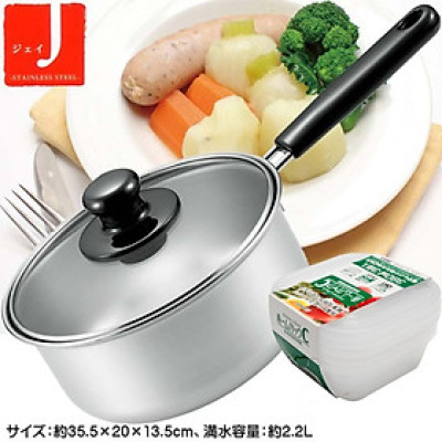 Nồi inox cao cấp Tsubame 18cm ( dùng được cho bếp từ ) tặng kèm set 3 hộp 380ml - nội địa Nhật Bản