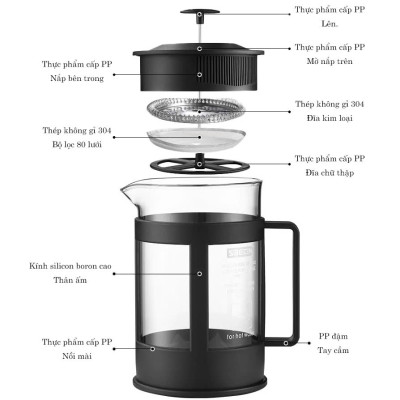 Bình Pha Trà Cà Phê Kiểu Pháp Cao Cấp 350ml Nóng Lạnh Văn Phòng Du Lịch Dã Ngoại Phượt