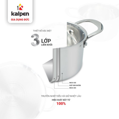 Nồi Inox 3 lớp đúc liền khối Kalpen Kazler 20cm dung tích 3.7L hàng Đức - Hàng chính hãng
