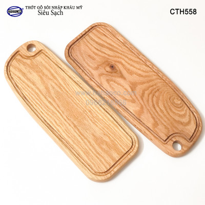 Thớt cỡ dài gỗ Sồi Mỹ (OAK) có rãnh bao quanh tiện dụng (CTH558) hàng Xuất Khẩu Châu Âu - khay bánh mì/trái cây/ bít tết/ pizza/ phụ kiện chụp ảnh, bày món ăn trong nhà hàng - Sang trọng trên bàn ăn - HAHANCO
