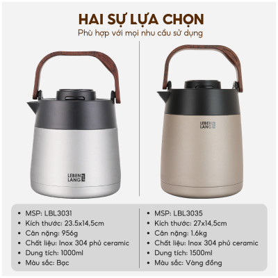 Bình Trà Giữ Nhiệt Lebenlang LBL3035, Dung Tích 1.5L - Có Cối Lọc, Mà hình hiển thị nhiệt độ, Giữ nhiệt 8h