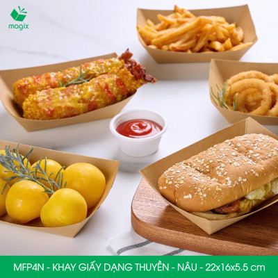 MFP4N - 22x16x5.5 cm - 25 khay giấy dáng thuyền đựng thức ăn, khay giấy đựng món tráng miệng