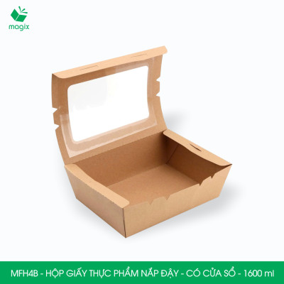 MFH4B - 1600ml - 100 hộp giấy kraft đựng thực phẩm, hộp giấy đựng thức ăn có cửa sổ, hộp đựng cơm