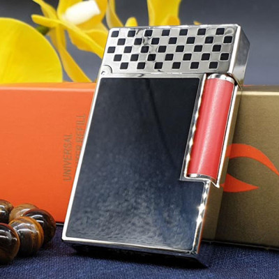 Vỏ Hột Quẹt Bật Lửa Upon D142T Sơn Mài Đen Họa Tiết Caro Trắng Đen Cao Cấp - Dùng Gas Cao Cấp